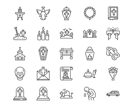 Funeral Line Vector Icons