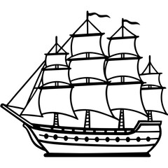 Clipper Ship Line Vector