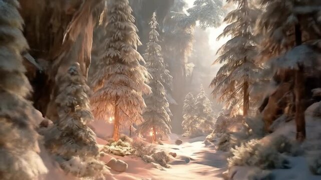 Snowy forest pathway