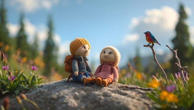 mother and daughter doll  in the field