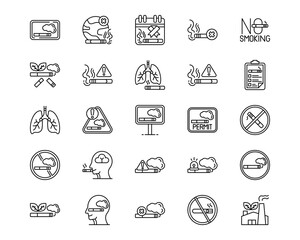 Fototapeta premium Smoking Line Vector Icons