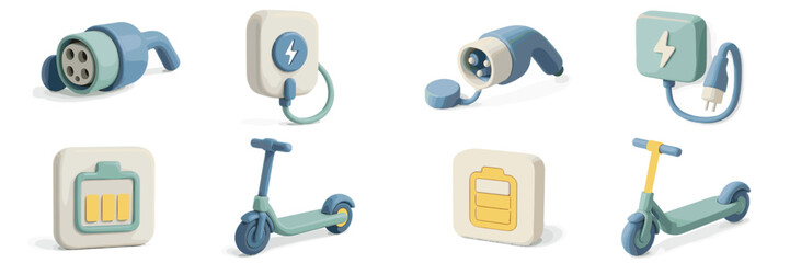 Electric scooter charging icons and components with battery symbols