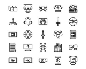 Fototapeta premium Virtual Reality Line Vector Icons