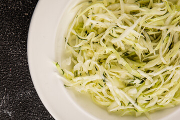 Cabbage salad coleslaw vegetables dish natural product tasty snack fresh delicious gourmet food background on table rustic top view copy space keto and paleo diet vegan and vegan food