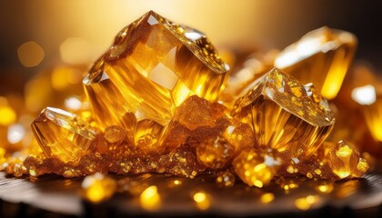 Crystallized Propolis Resin Showcases Brilliant Golden Hues And Intricate Textures In A Detailed Close Up Shot