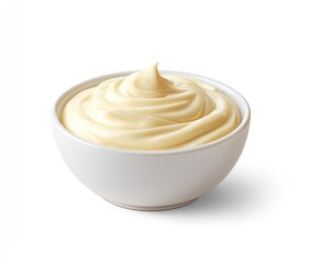 Creamy mayonnaise in a white bowl, isolated on white