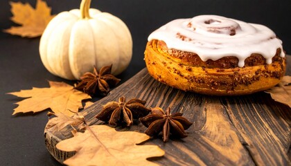 Fototapeta premium Autumnal Cinnamon Roll with Pumpkin and Star Anise