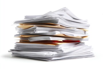 High stack of papers, various shades of white and beige, some slightly overlapping and unevenly distributed