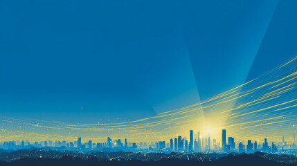 Fototapeta premium Sunshinea city of modern business and smart digital innovation with a network of interconnected rewards over the cityscape of the future smart wireless digital city and social media network