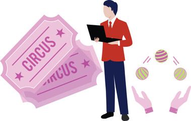 boy using laptop in circus