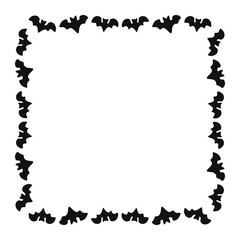 Halloween silhouettes black flying bats square frame - for design decor. Black bats frame. Vector illustration, traditional Halloween decorative border element.