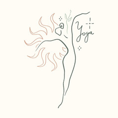 Yoga Pose Illustration with Sun and Plant Elements Vector Goddess Woman Clip-art