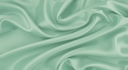Silky Smooth Green Fabric Background with Elegant Drapes and Folds Texture