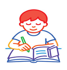 boy writting notes on notebook