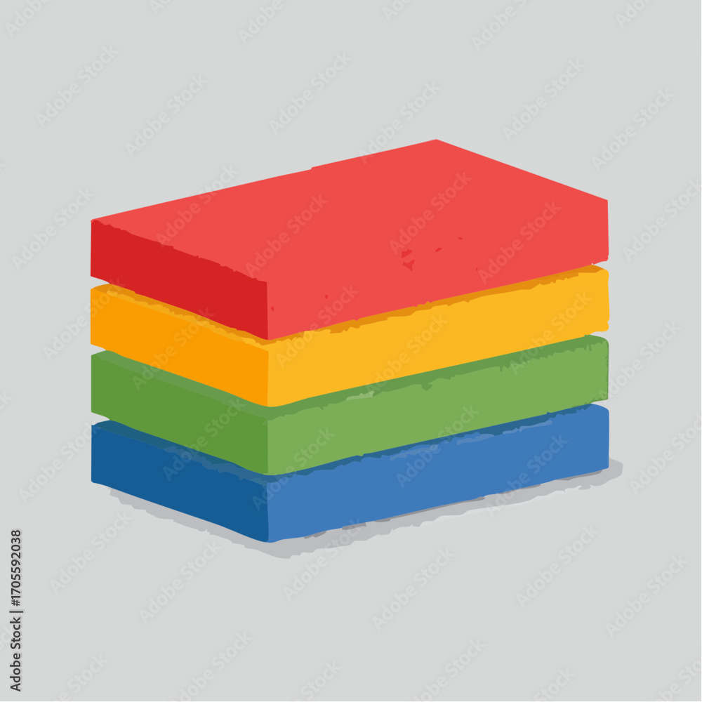 Poster four colorful rectangular blocks stacked on gray background