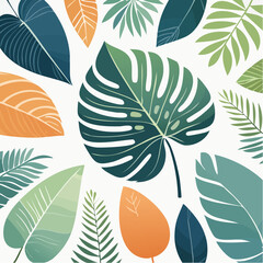 Fototapeta premium Pixel Art Tropical Leaves on White Background