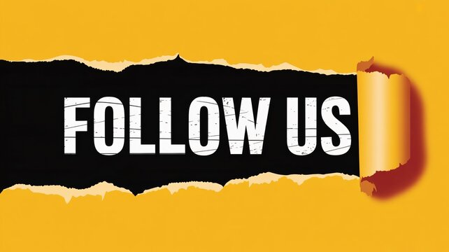 Dynamic 'Follow Us' message ripped through vibrant yellow background for urgent calls to action