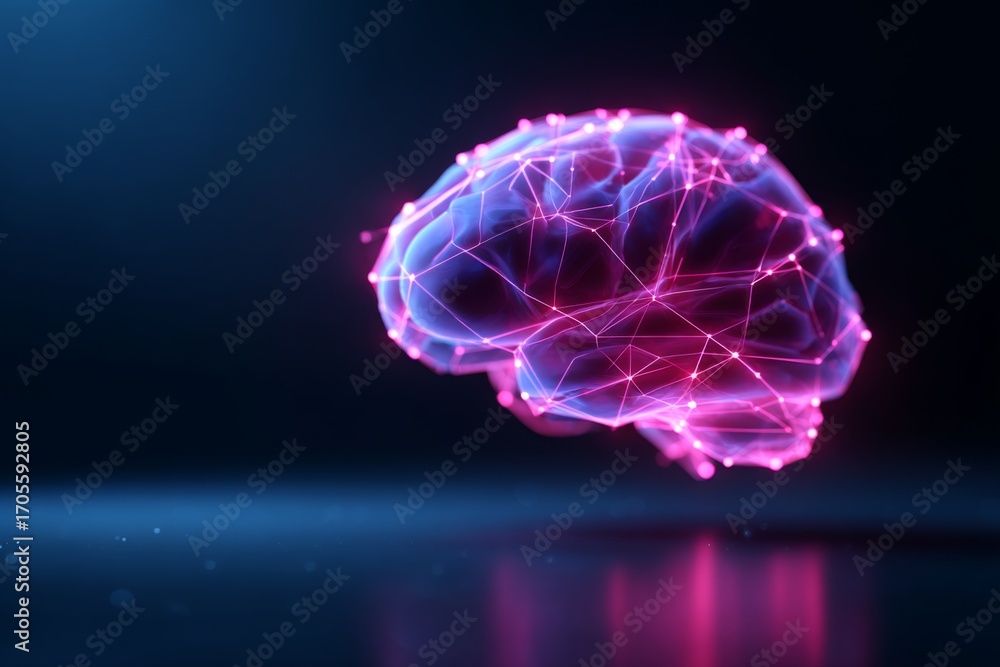 Poster a brain shape is formed by a network of connected lines and dots.