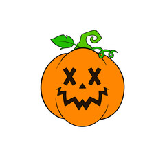 Orange Halloween Jack o lantern pumpkin with x for eyes and a zig zag carved mouth clip art