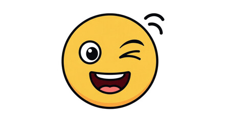 Fototapeta premium Winking smiley face with open mouth and one eye open.