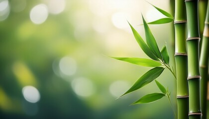 Bamboo Stem With Leaves On Blurred Background