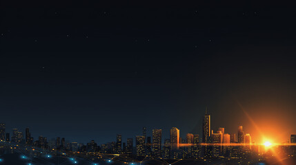 Fototapeta premium Sunshine a city of modern business and smart digital innovation with a network of interconnected rewards over the cityscape of the future smart wireless digital city and social media network