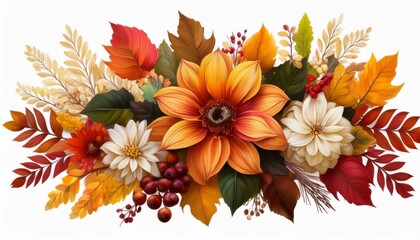 Autumn Flower Clipart Featuring A Vibrant Arrangement Of Seasonal Blooms And Foliage Ideal For Fall Themed Designs And Decorations
