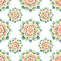 Fototapeta premium Pastel Mandala Watercolor Pattern A Serene and Colorful Floral Design for Seamless Repeat