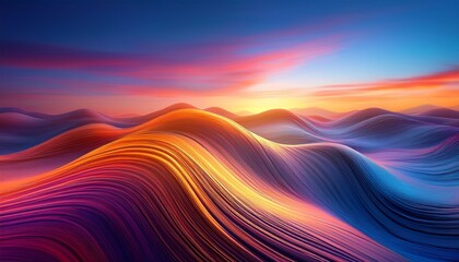 Abstract Landscape With Colorful Waves And Sunset Glow
