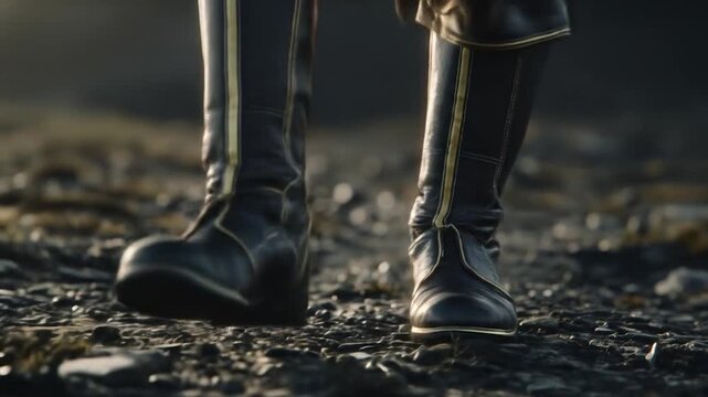 Leather boots on gravel path