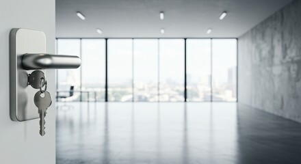 New business venture with office keys in a city with a natural background; ai-creation-2025-09-15T10-51-15-780Z