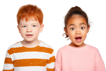 Two children with different expressions standing together