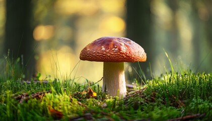 A Mushroom In The Grass In The Woods
