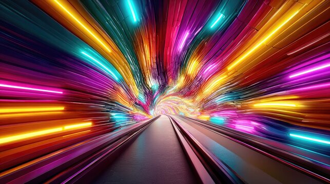 Colorful neon tunnel vivid background - Powered by Adobe