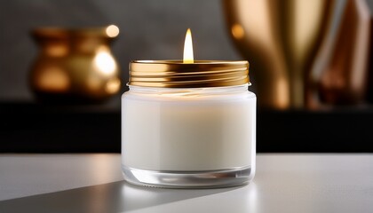 A Luxury Scented Candle In A Matte White Ceramic Jar With Gold Lid Radiates Elegance Simplicity And Refined Sensory Comfort