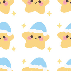 Adorable Sleepy Stars In Hats Sparkle On Dark Background ACharming Winter Night Scene