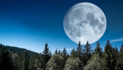 A Large Moon Is In The Sky Above A Forest