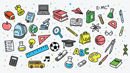 Back to school doodle art line vector isolated background pattern