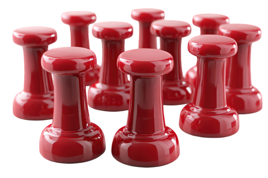 Group Of Red Pushpins On Black Background