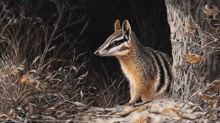 Fototapeta premium Striking Chipmunk Portrait amidst Western Australian Wilderness Perfect for Nature and Branding Campaigns, Inspiring Creativity.