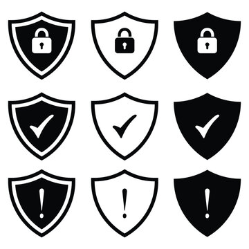 Security shield sign vector illustration, Lock security icon, Set of safety shield icons, security shields symbols with check mark and padlock, Shield security icon, Safety, protection sign
