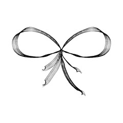 PNG ribbon bow isolated on white, bow knot vector, black bow on white background