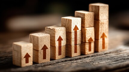 Vibrant Profit Chart Made of Wooden Blocks for Business Success Inspiring and Engaging Visual for Presentations, Ad Campaigns, or Websites.