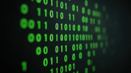 Digital transformation Digital binary code displayed in green on a dark background, representing data and technology.