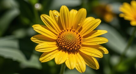 Obraz premium Radiant Yellow Sunflower with Droplets Evokes Summer Joy and Vitality