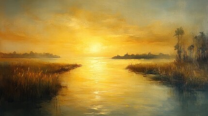 Obraz premium Golden Sunset Over Waterways