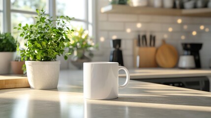 Empty White Mug on Kitchen Counter