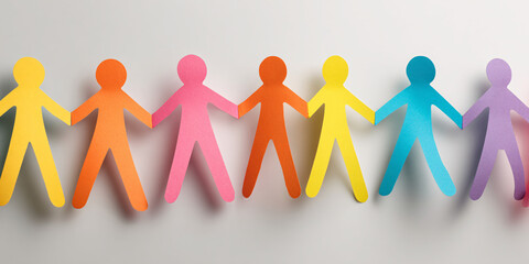 Vibrant Paper Doll Chain of People Holding Hands in a Row Colorful Cutout Figures Silhouette Art for Kids Craft and Classroom Decoration