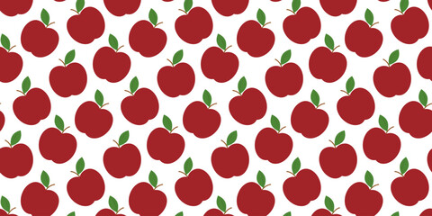 Red Apple with Green leaf Seamless Pattern Banner Format Autumn Seasonal or Harvest Thematic Backdrop
