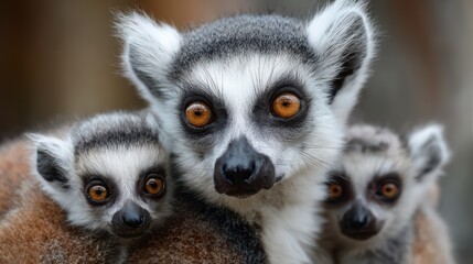 Obraz premium Captivating Moment of a UmbrellaTailed Lemur Family Bonding, Perfect for Branding and RelaxationFocused Projects.